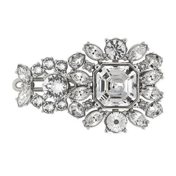 Gucci Interlocking G Crystal GG Hair Slide Clip Accessory Silver